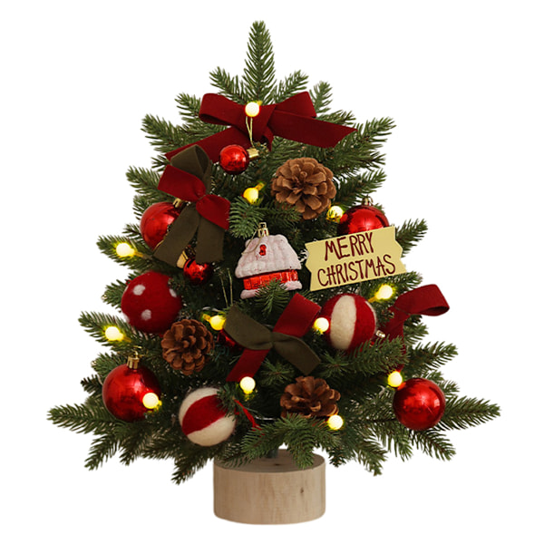 Small Lighted Christmas Tree Luxury Artificial Pine Decorated with Pine Cones, Sparkling Globes