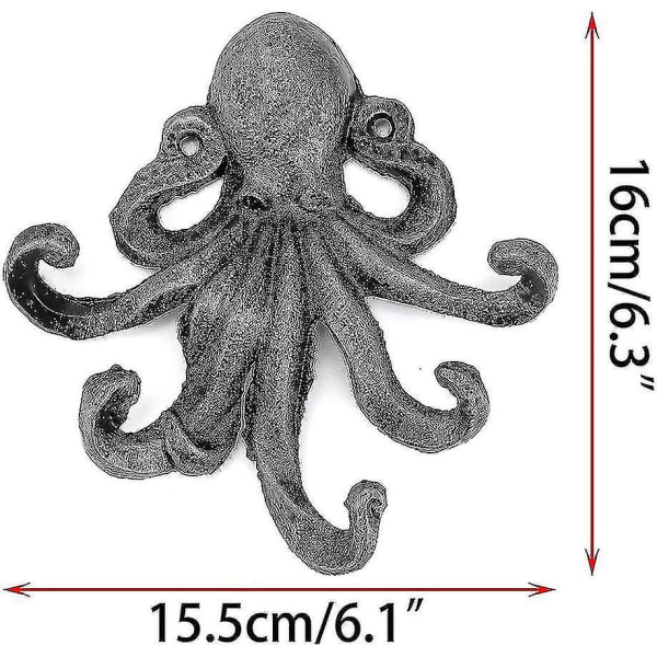 Octopus 5 tentakler gjorda av gjutjärn, dekorativ väggkrok, rustik handdukskrok