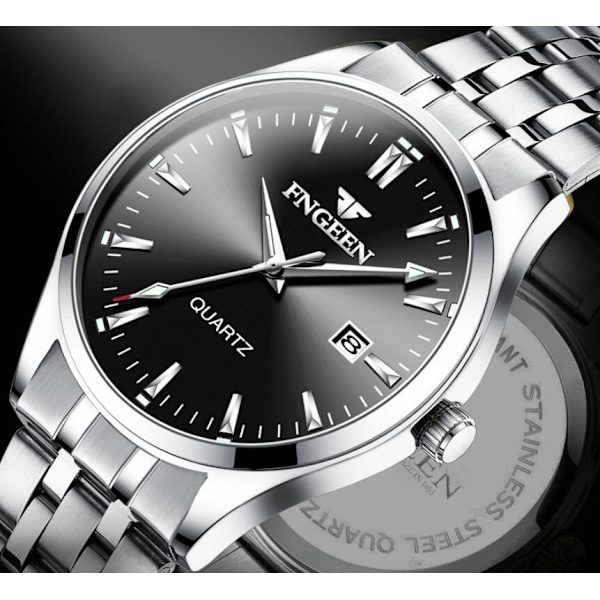 Herre Business Quartz Ur, Analog Vandtæt Lysende Dato Casual Armbåndsur B-Black