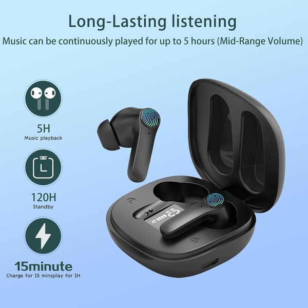 Wireless Headphones, Built-in Noise Cancelling Microphone, HD Calls, Battery Display Charging Case, for iPhone and Android, IPX7 Waterproof Earbuds White