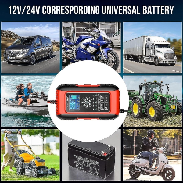 10a 12v/5a 24v smart batteriladdare, bärbar batteriladdare underhållare och bilreparationsfunktion med lcd-skärm, för bil motorcykel lastbil, Agm, Ge