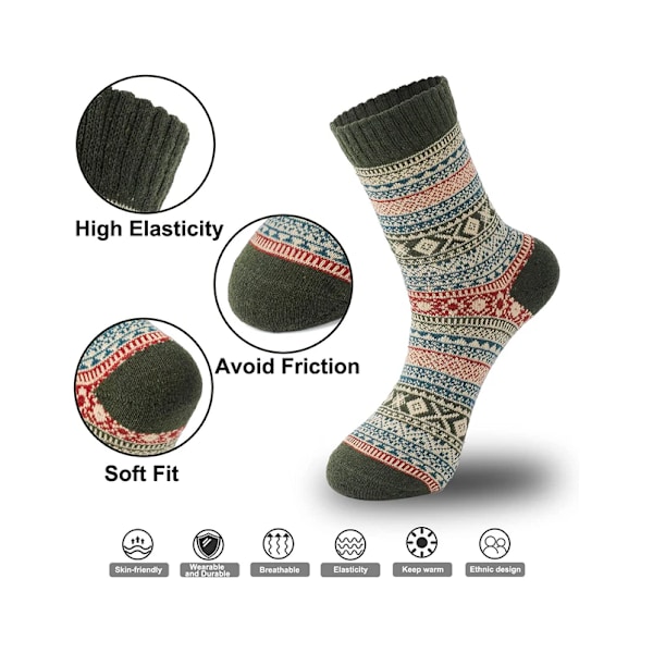 5 Par Damsockor i Ull - Tjocka Sockor för Kallt Väder - Multipack
