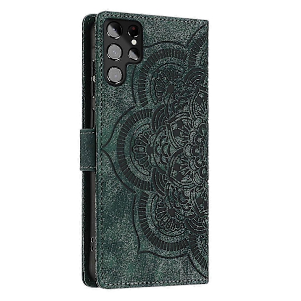 Frostat Läderfodral för Mandala Emed Retro Telefon Gree{ee} Green For Samsung Galaxy S22 Ultra 5G