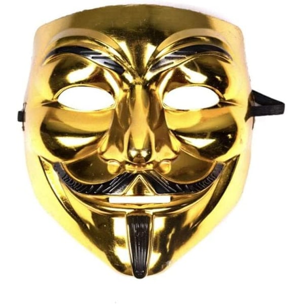 GrassVillage Anonym Halloween V for Vendetta Maske Sæt - FEST, VERDENS BOGUGE/HALLOWEEN KIT 3 Pack Set - Gold, Black and White