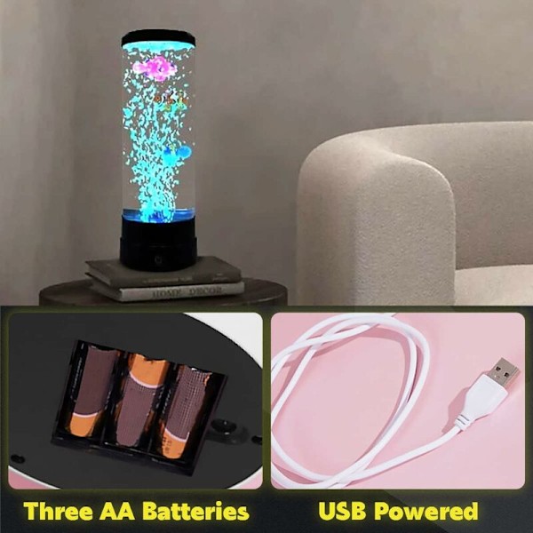 Lava Lampe Fantasy Nattlys og 3 Fisk Manet Lampe LED Akvarium Lava Nattlys med USB Barn Voksne Hjem Soverom Kontor Dekorativ Gave
