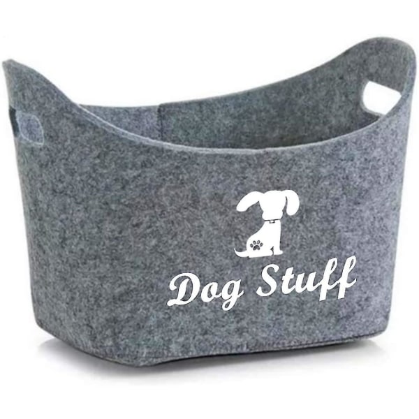 Förvaringskorg i mjuk filt för hundleksaker - hopfällbar med handtag, förvaringslådor för husdjursmaterial/kläder, filtkorg (grå)