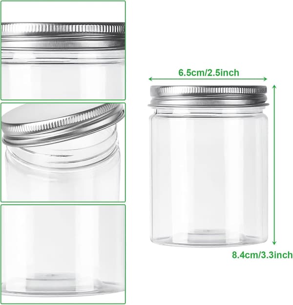 Set of 6 Clear Plastic Jars with Lids - Leak-Proof Clear Plastic Jars