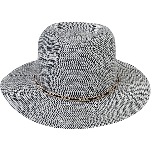 Sommer Stråhat, Bredskygget Sammenfoldelig Dame & Herre, One Size, Strandhat{ee] D beige + navy blue
