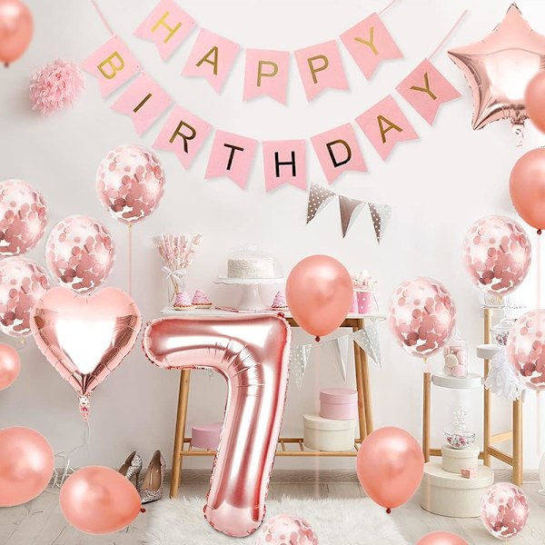 7 Födelsedagsballong, Roséguld 7 Ballong, Roséguld 7 År Gammal