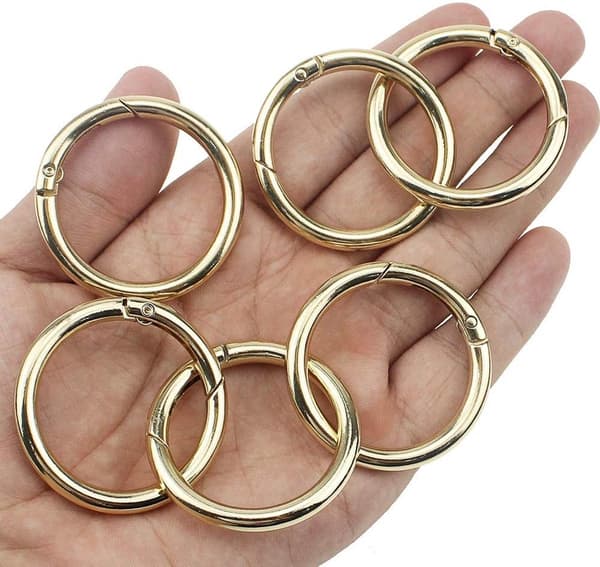 Karabinhage Nøglering, 6-pak, Guld, med Clips & Ringe, til Bjergbestigning, Vandring, DIY