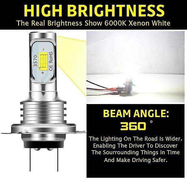 H7 LED Canbus -ajovalot H7 LED -lyhyet valot 6000k IP68 CSP 3570 LED-sirut
