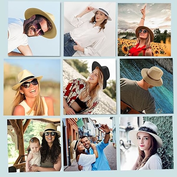 Sommer Stråhatt, Bredbremmet Sammenleggbar Dame & Herre, One Size, Strandhatt{ee] D beige + navy blue