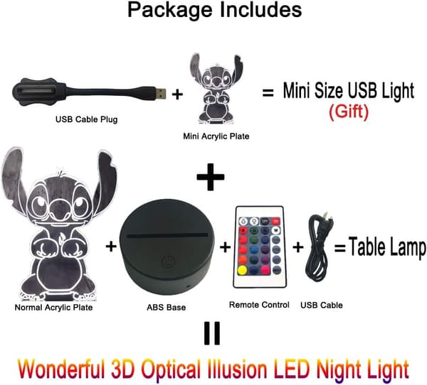 Lilo Stitch Lampa Tecknad Söt Stitch Figur Vänner 3D LED