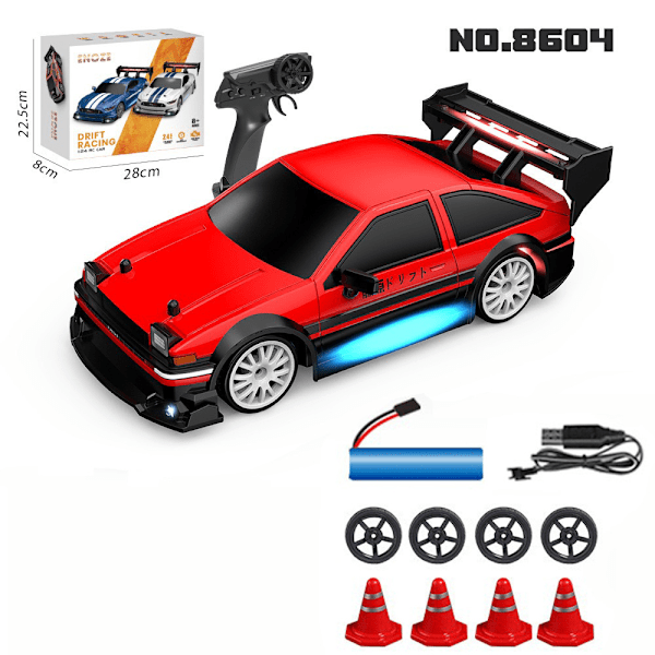 1:24 Skala RC Driftebil 4WD 2.4GHz 30KM/T Høyhastighets Racing Sportsleketøybil med LED-lys, Racing- og Driftehjul 8602-