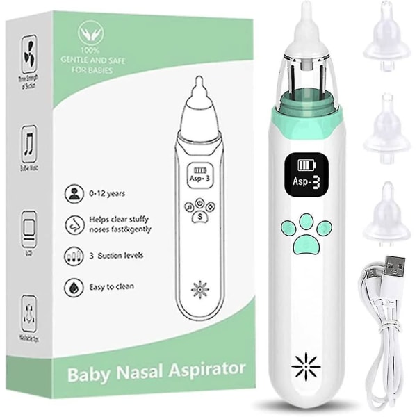 Baby Nasal Aspirator - Elektrisk Nasal Aspirator, Baby Dammsugare, USB Uppladdningsbar Nasal Cleaner Med 3 sugnivåer, 3 Silikonspetsar, Musik, En