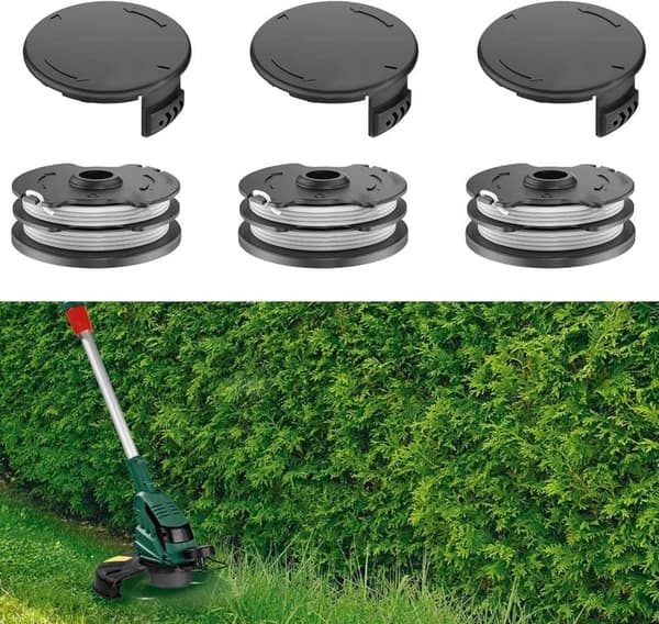 3-pakning Trimmerspoler med trimmertråd og lokk, passer Parkside gresstrimmer