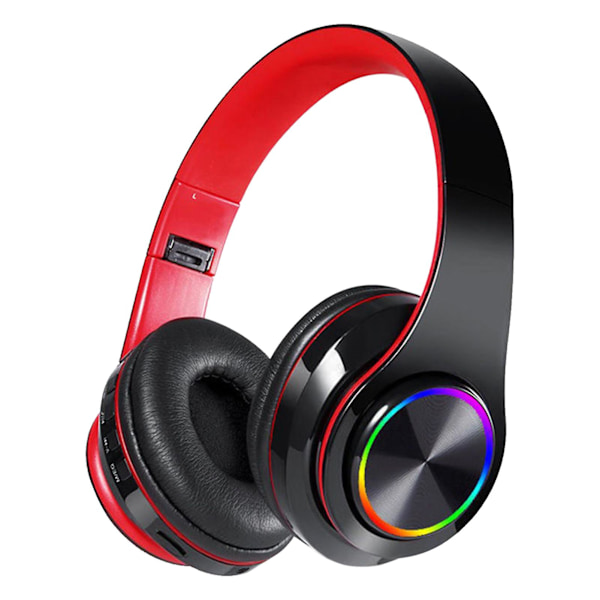 B39 Langattomat kuulokkeet, kokoontaitettavat, värikkäät hengitysvalot, tukevat TF-korttia, Bluetooth 5.0, stereo, raskas basso, pelikuulokkeet {ee} Black Red