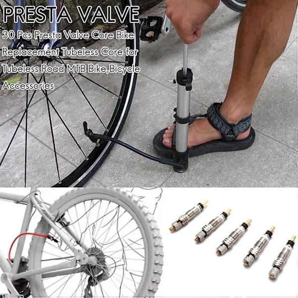30 st Presta Ventilkärnor Cykel Ersättning Tubeless Kärnor för Tubeless Landsvägscykel, Cykeltillbehör