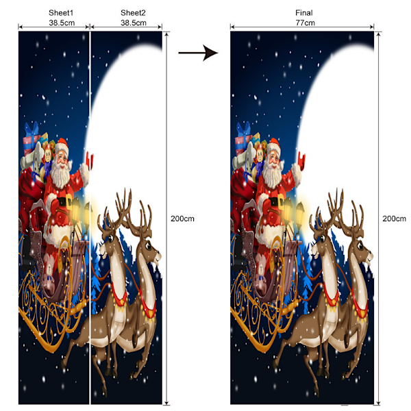 77 x 200 cm Dørklistremerke (G) 3D Dørplakatklistremerke Julenissen
