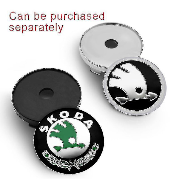 4 stk. 56 mm 60 mm Bilhjul Centerkapsel Dæksel Emblem Mærkater Tilbehør til Skoda Rapid Octavia Fabia Superb Kodiaq Kamiq, 56 mm Sølv