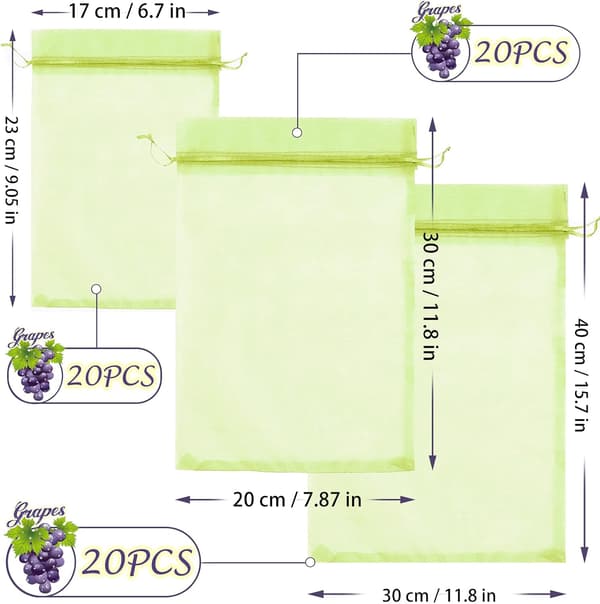 Grape Cluster Protection Bag, 60 Pieces 3 Sizes Fruit Protection