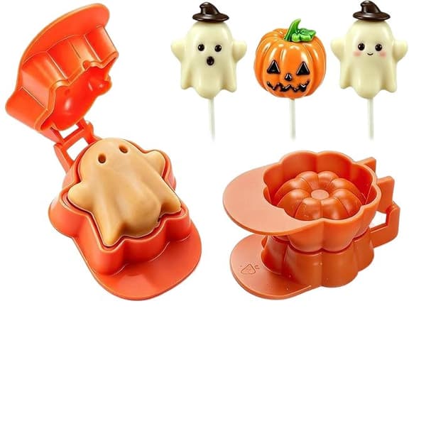 Halloween pumpa och spöke plastkakform set DIY bakpress formkit Three-piece set + three accessories