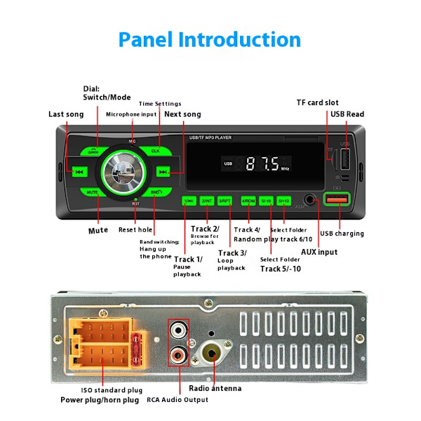 Autostereo Bluetoothilla, Single DIN, MP3-soitin sovellushallinnalla, AM/FM-radio, AUX-sisääntulo, 2 USB-porttia