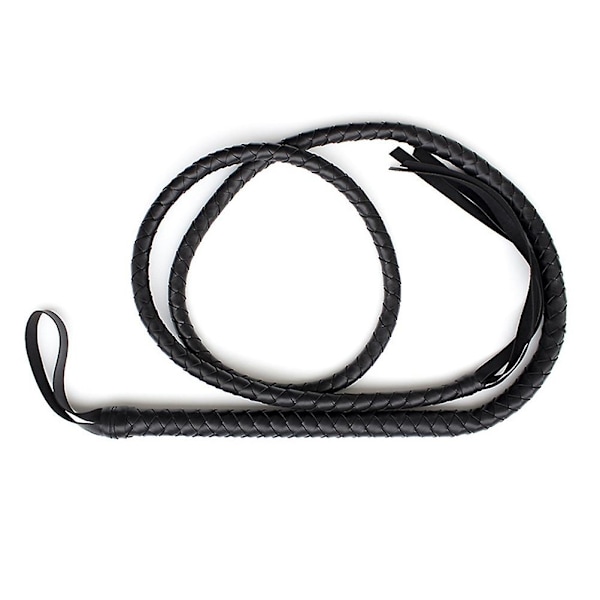 1,9 m Bullwhip Läder och Mocka Flätade Svansar Hästpiskor (Svart)
