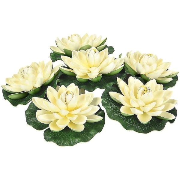 6 pcs artificial floating foam lotus flowers, with water lily pad decorations, perfect for patio Koi