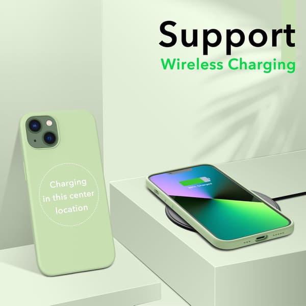 iPhone 13 Case, Liquid Silicone Case for 6.1 inch iPhone 13, Ultra-thin Case, Full Coverage Shockproof Protective Soft Case Green Cair