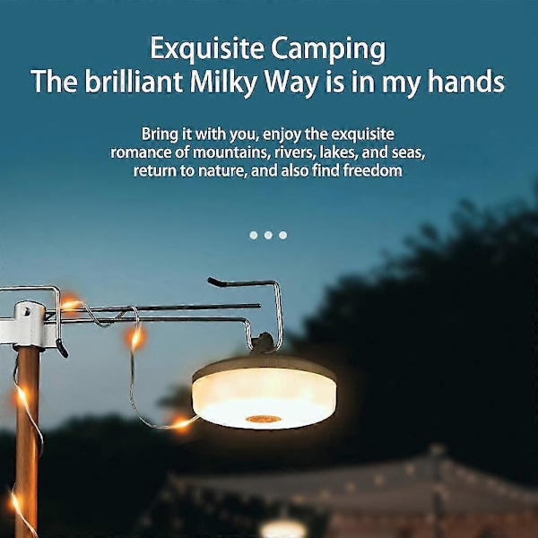Camping String Light Rechargeable Outdoor Tent Rainbow Atmosphere String Lantern Waterproof Flashlight With Magnet Hook Lamp Warm light Warm light 8m