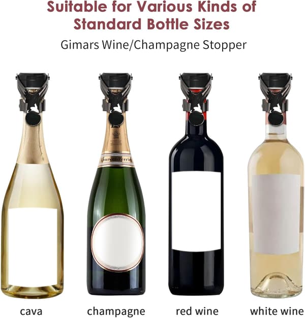 Genanvendelige vinpropper til champagne- og vinflasker, sæt med 4 propper