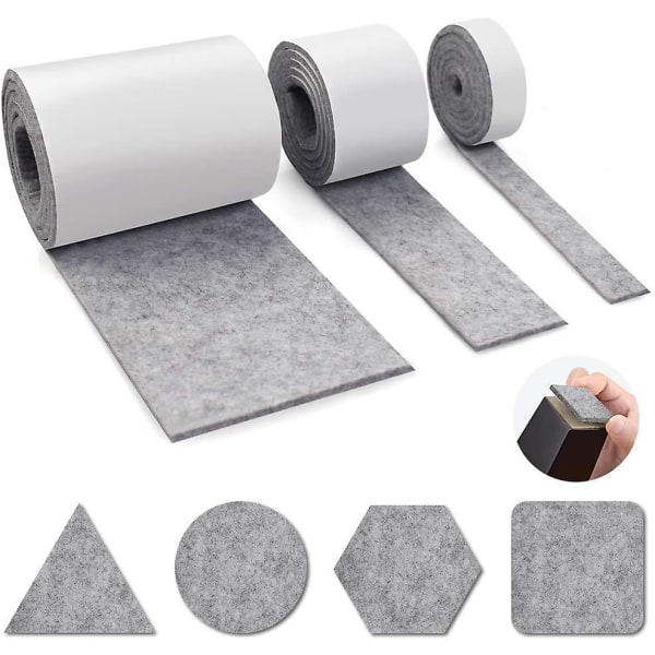 Self-adhesive furniture felt, 3 rolls gray felt pad 100cm X 10cm + 100cm X