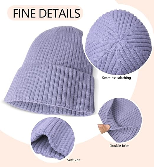 Strikket lue for menn, kvinner og barn, varm, klassisk, daglig bruk, skull cap, lys lavendel