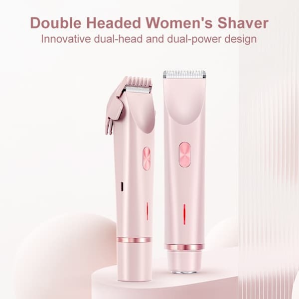 2-i-1 Bikini Trimmer Elektrisk Barbermaskine til Kvinder, Vandtæt, Hårfjerning til Barbering af Ben, Arme, Armhuler, Ansigt Pink, Dobbelt Hoved, Type-C blue