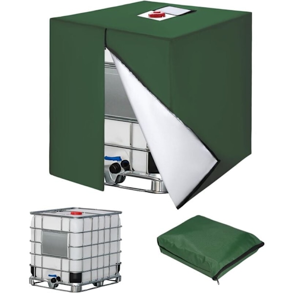 1000L IBC-säiliön suojus, 420D vesisäiliön suojus, UV-suojattu säiliön suojus, IBC-säiliön suojus vetoketjulla, 120 x 100 x 116 cm (vihreä)
