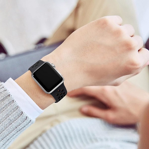 Urheiluranneke Yhteensopiva Apple Watch -rannekkeen kanssa 38mm 40mm 41mm naisille ja miehille, pehmeä silikoninen hengittävä rannekoru