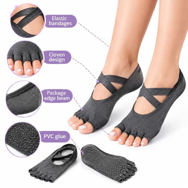Halkfria yogastrumpor - 6 par strumpor med grepp för kvinnor, balett, pilates & dans