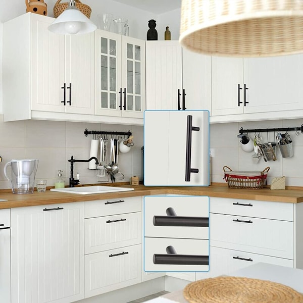 10 pcs Black Cabinet Pull T-shaped Hollow Pull Rod Handle, Kitchen Cabinet Hole Distance: 96mm 10*150*96