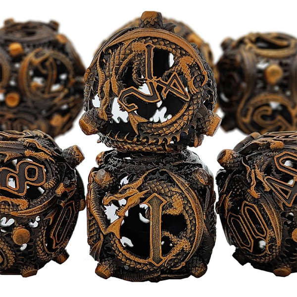 Dungeons and Dragons Peli Dice HNCCESG Roolipelit Dice 7 Kpl Metallisella Laatikolla Polyhedral Hollow Metal Round Dragon Dice D4/D6/D8/D10