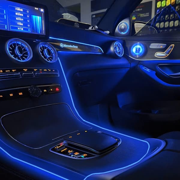 (ee) Bil LED Indvendig Lys Stribe USB Neon Tråd Lys Kit 5M/16.5ft Bil Dekorationer LED Lys til Bil Interiør (Blå)