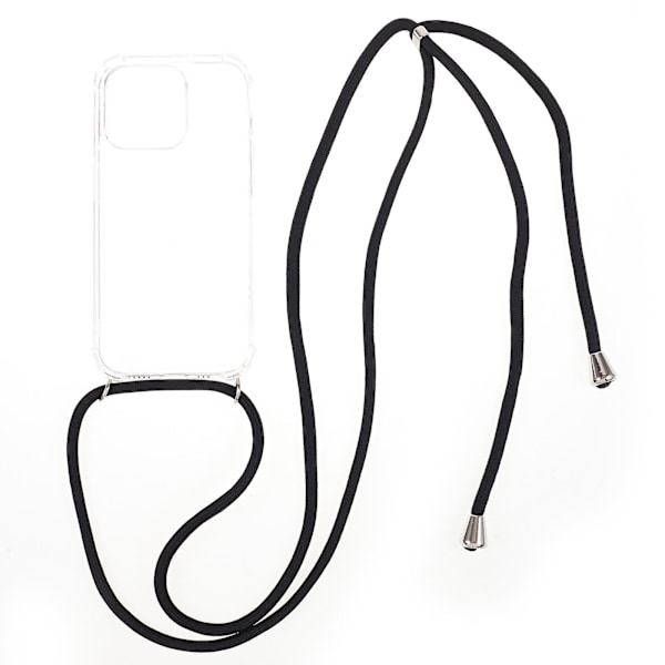 For iPhone 15 Pro Anti-drop deksel Tykke fire hjørner transparent TPU telefondeksel med snor