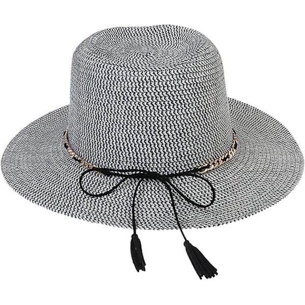 Sommer Stråhat, Bredskygget Sammenfoldelig Dame & Herre, One Size, Strandhat{ee] D beige + navy blue