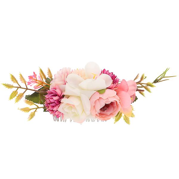 Flower Hair Comb Bridal Hair Side Comb Elegant Hair Comb Wedding Hair Accessories (19X6.5X4CM, Pink)