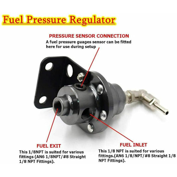 Høytytende bil drivstofftrykkmåler - Justerbar drivstofftrykkregulator - Svart