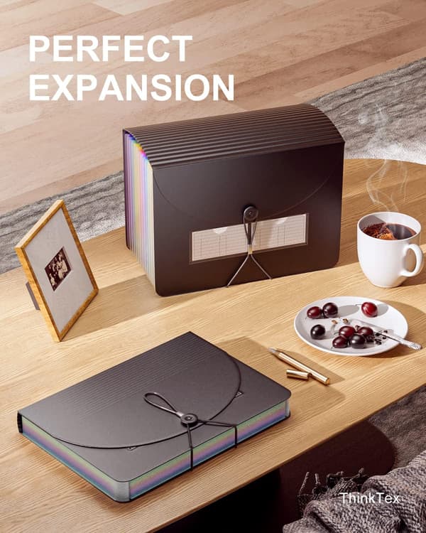 Black 24-Pocket Executive Folder with A4 Flap, File Organizer, Stretch Organza with Elastic Closure