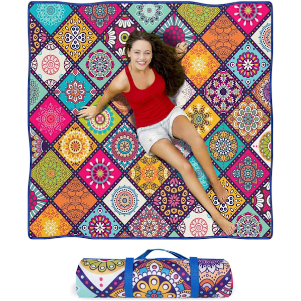 Vattentäta Picknickfiltar Hopfällbara & Portabla 203x203 cm Boho Picknickmatta för Utomhusbruk, Stor Tvättbar Picknickfilt för Resor och Camping