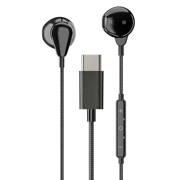Huawei/Samsung langalliset TYPEC-kuulokkeet, korvan sisään asetettavat, johdossa oleva ohjaus, langalliset matkapuhelinkuulokkeet mikrofonilla black