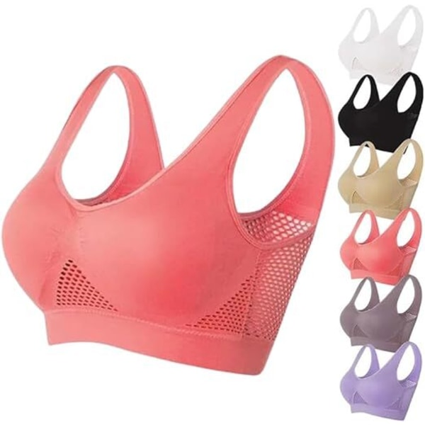 Åndbar Cool Liftup Air Bra, Air Bra Komfortabel Mesh Sports BH til Kvinder Pink Pink 2XL