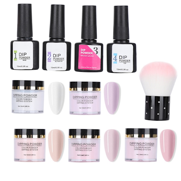 10 st Nageldippningspulver Set Nagelkonst Pulver Topp Baslack Gel Borste Manikyrverktyg (C Set){EE}